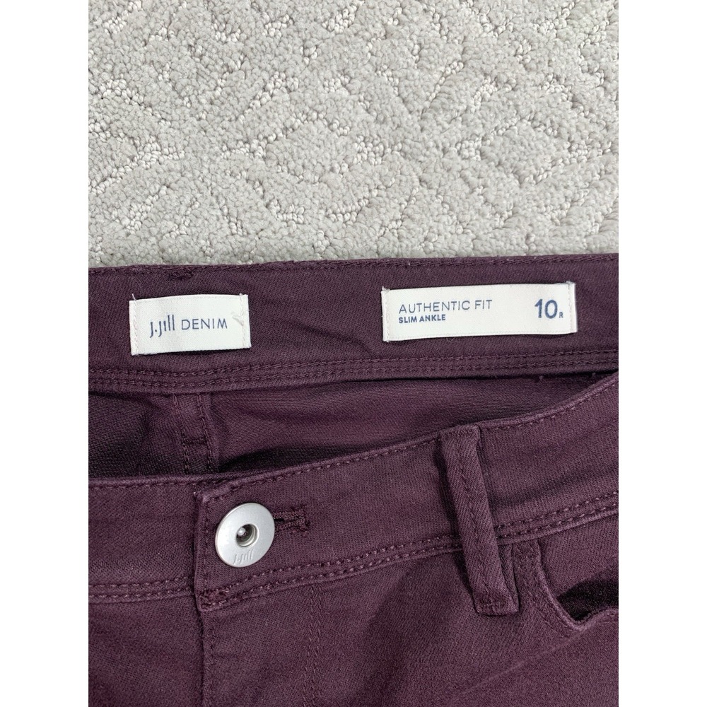 J Jill Authentic Fit Slim Ankle Jeans Womens Size 10R Burgundy Stretch Denim - Picture 3 of 8